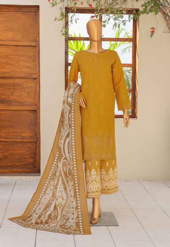 HZ 3PC Unstitched Khaddar Embroidered Chikankari Suit with Luxurious Pashmina Shawl
