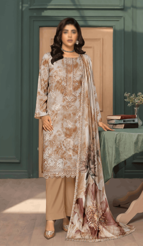 FANTAK PARISHAY Vol 136 Digital Print Slub Lawn Embroidered Unstitched 3 Pcs Suit