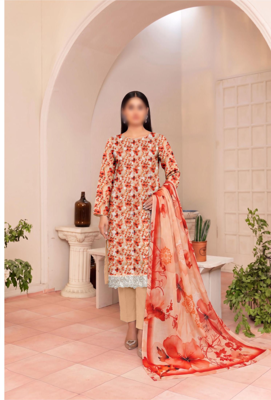 FANTAK RAYA Vol 177 Digital Print Slub Lawn Embroidered Unstitched 3 Pcs Suit