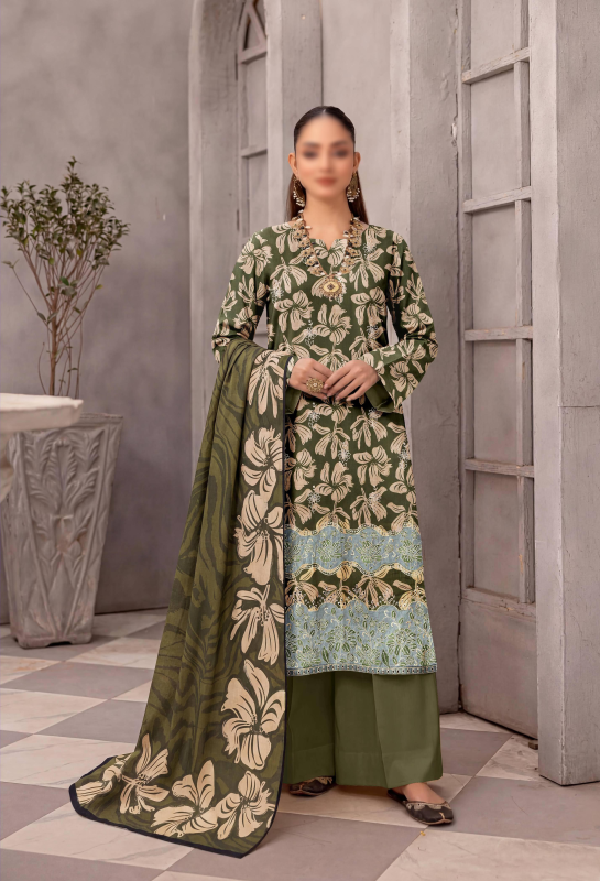 FANTAK ZYNC Vol 138 Digital Print Slub Lawn Embroidered 3Pcs Unstitched Suit