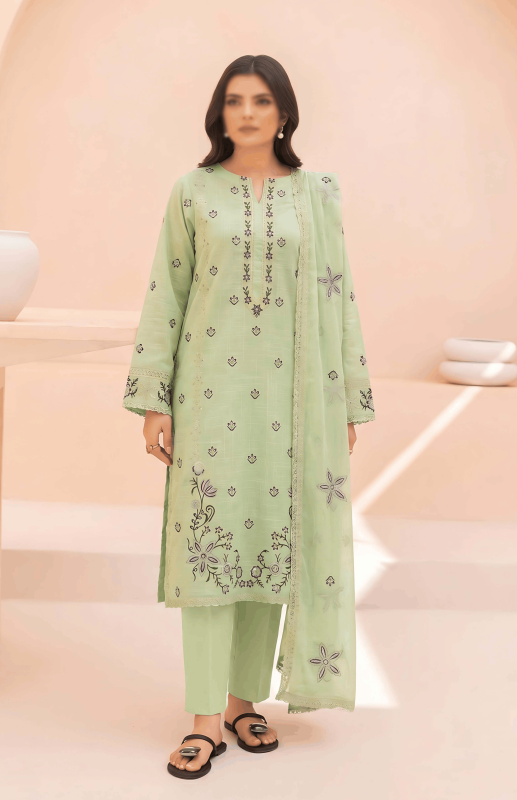 FANTAK OLIVE VOL 226 LUXURY SLUB LAWN EMBROIDERED UNSTITCHED 3 PCS SUIT