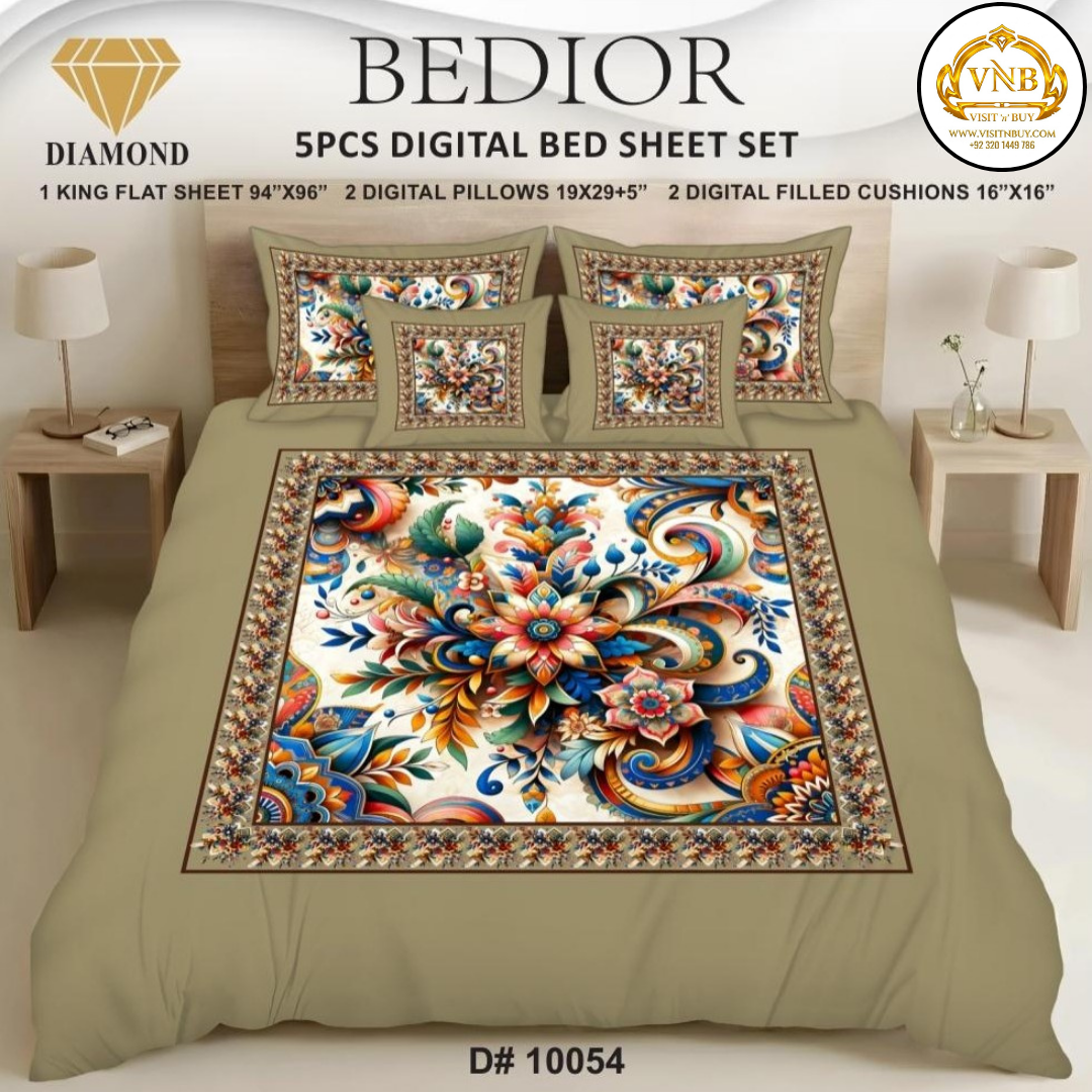 BEDIOR Diamond 5 Pcs HD Digital Printed 5D Bedsheet - King Size