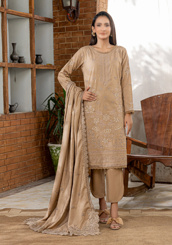 Fantak — SIGNATURE Vol.01 | 3 Piece Luxury Slub Peach Embroidered Suit