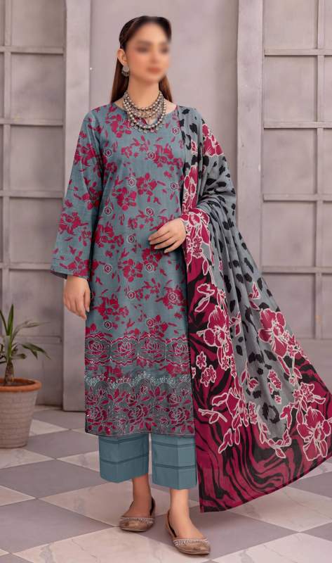 FANTAK ZYNC Vol 138 Digital Print Slub Lawn Embroidered 3Pcs Unstitched Suit