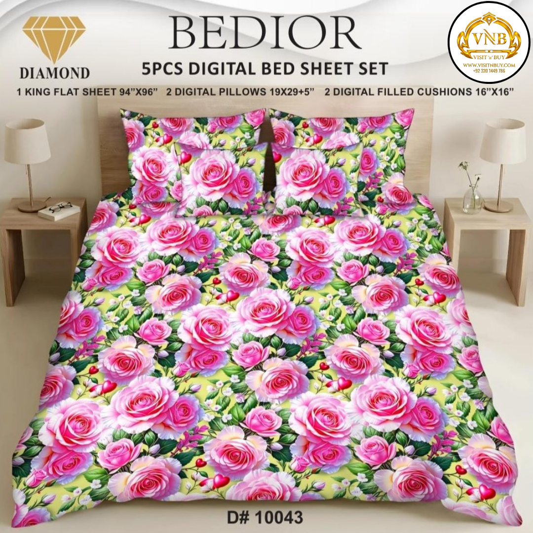 BEDIOR Diamond 5 Pcs HD Digital Printed 5D Bedsheet - King Size