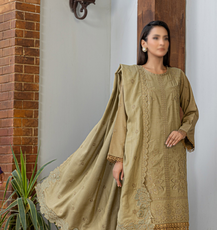 Fantak — SIGNATURE Vol.01 | 3 Piece Luxury Slub Peach Embroidered Suit