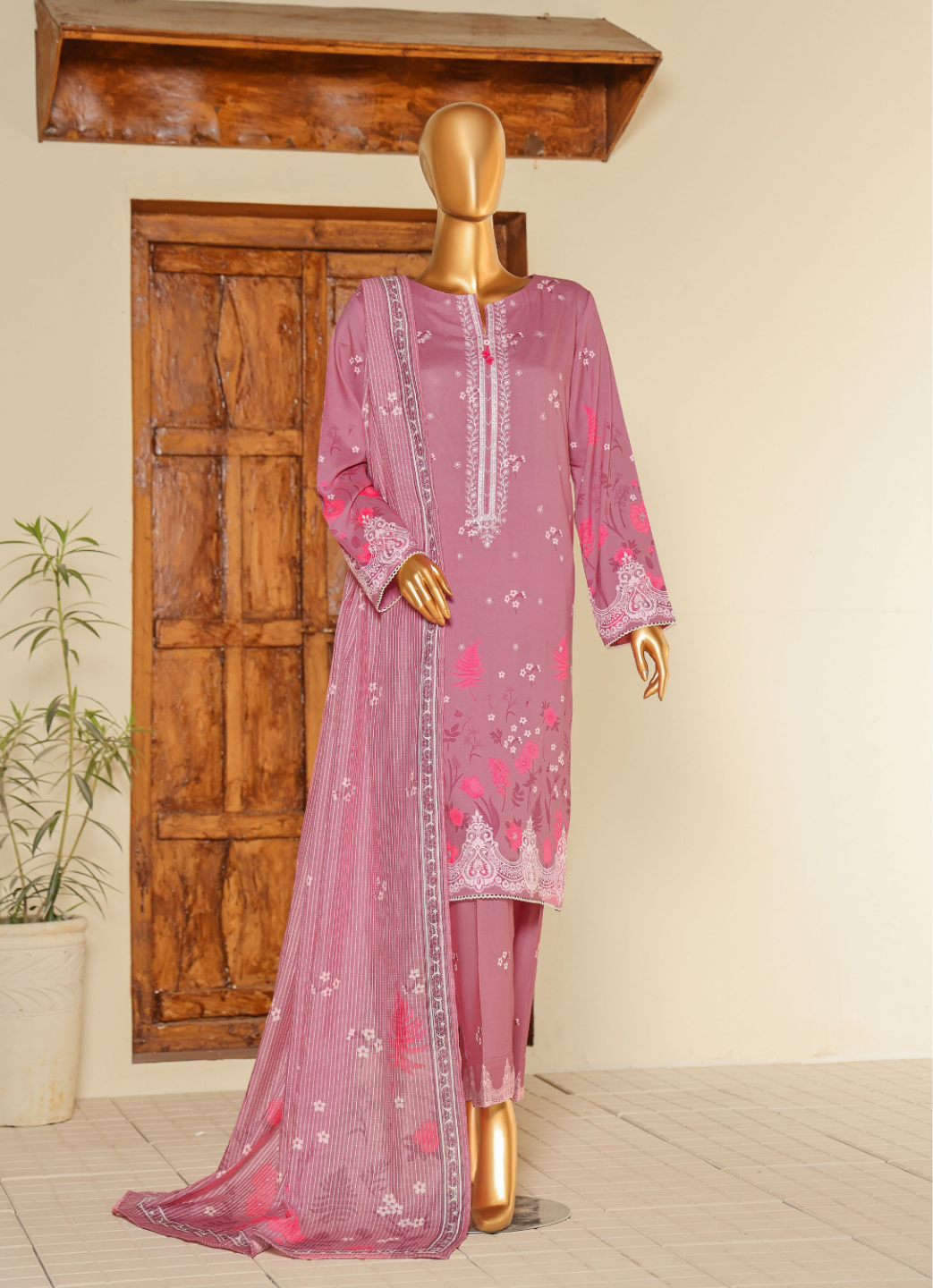 HZ 3PC Unstitched Mother Linen Suit with Premium Embroidery