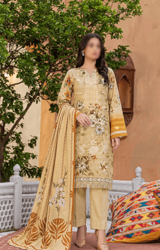 FANTAK FLOSSY FINCH Vol.161 Digital Print Fancy Slub Lawn Embroidered Unstitched 3Pcs Suit