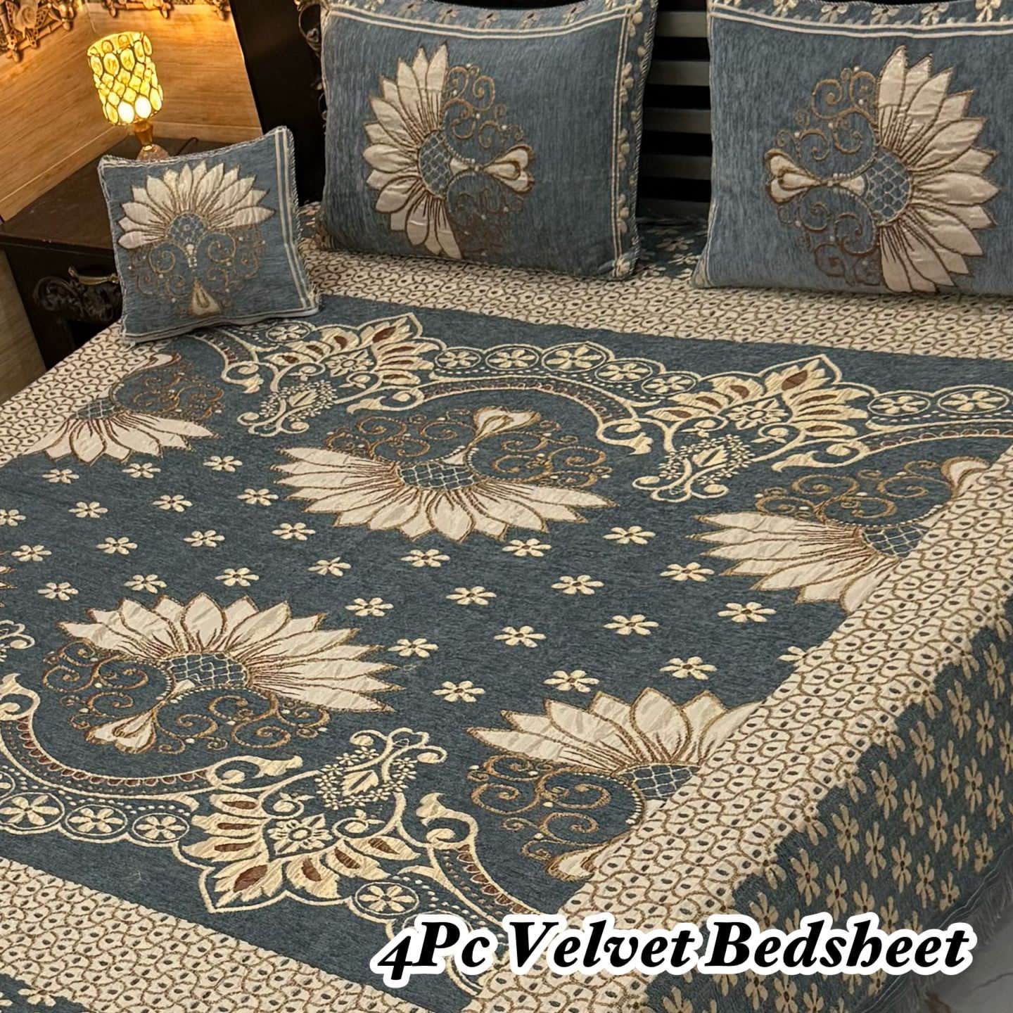 Velvet Jacquard Bedsheet Set (4PC) – King Size