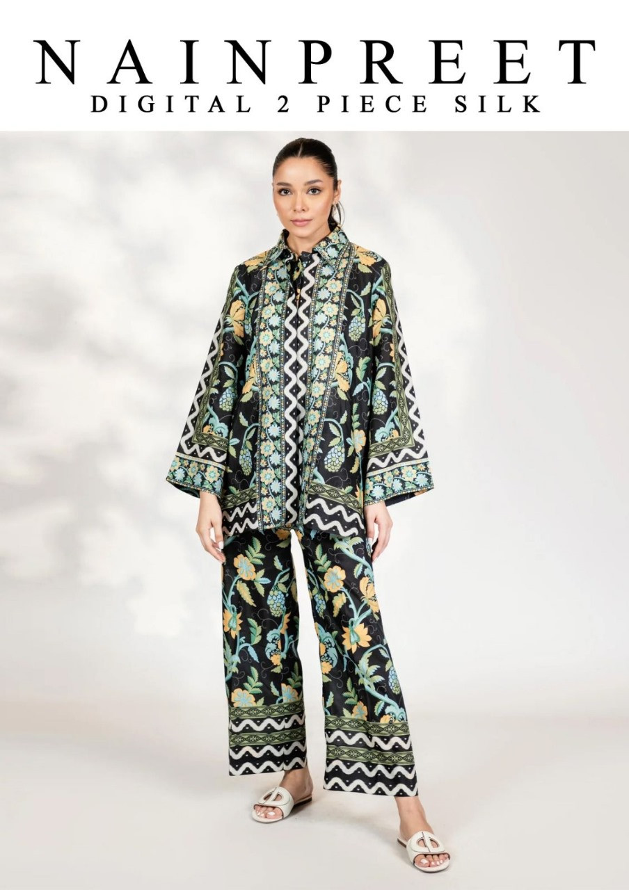 2Pc Unstitched Printed Silk Suit | Nain Preet