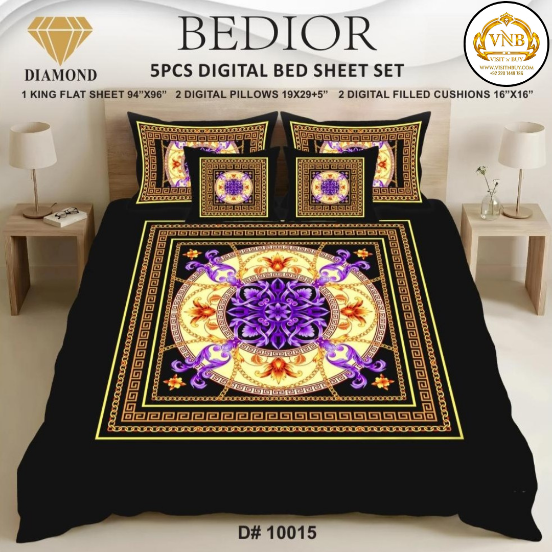 BEDIOR Diamond 5 Pcs HD Digital Printed 5D Bedsheet - King Size