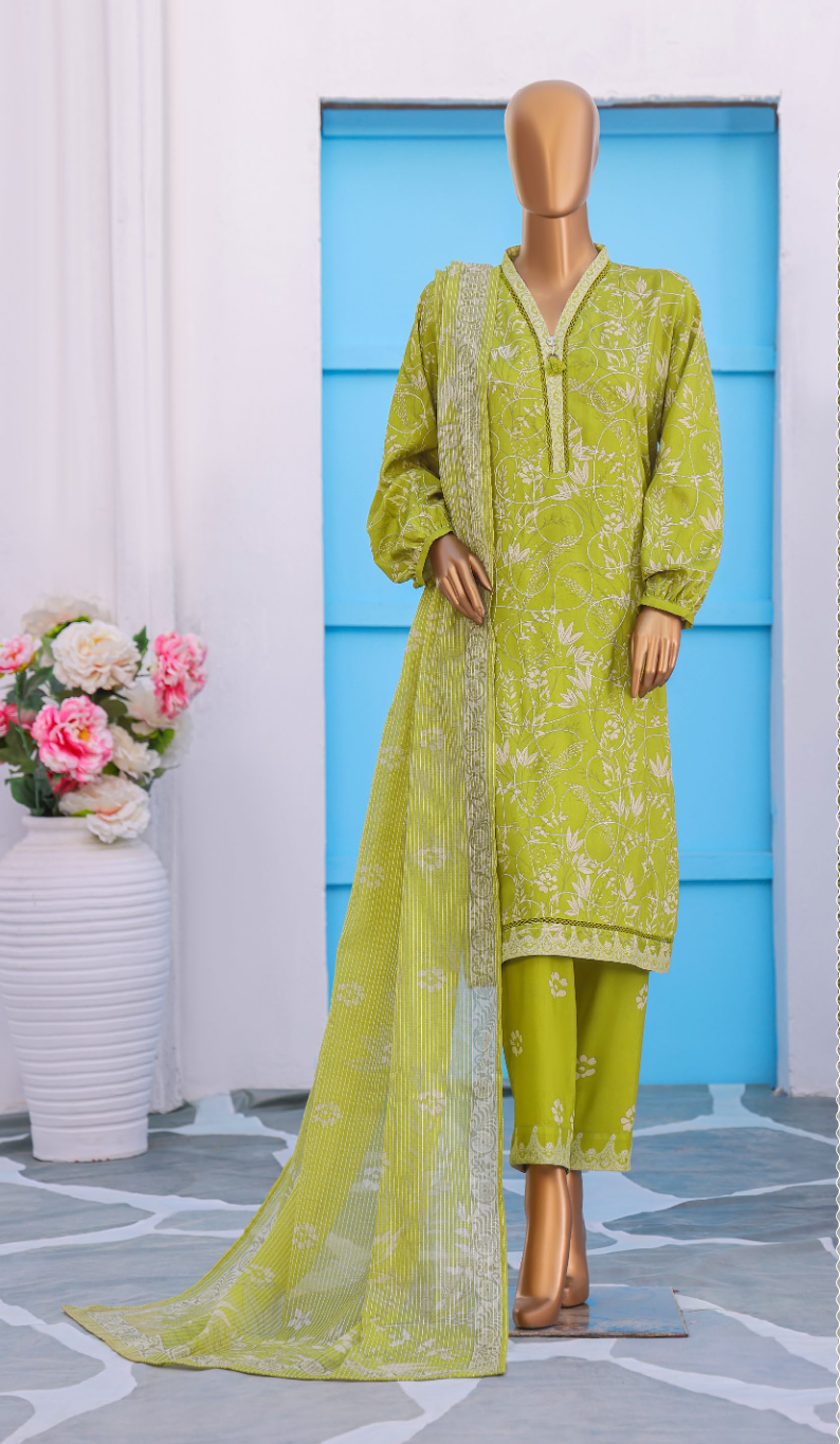 HZ 3PC Unstitched Mother Linen Suit with Premium Embroidery