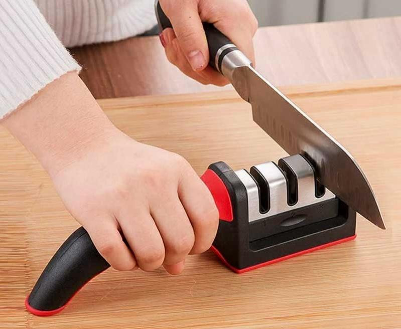 3 Stage Kitchen Knife Sharpener With Non Slip Rubber Handle