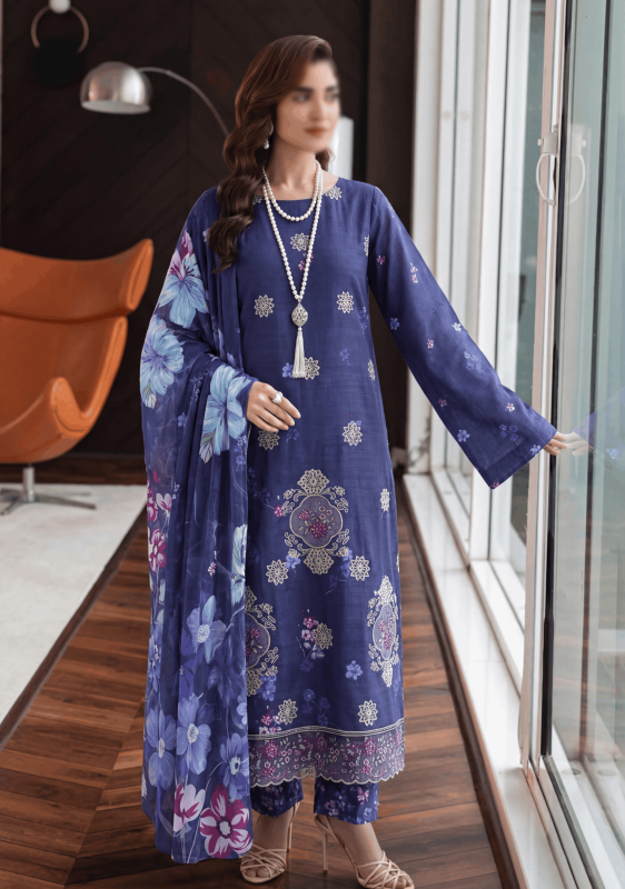 FANTAK SERENE Vol.197 Digital Print Slub Lawn Embroidered 3Pcs Unstitched Suit
