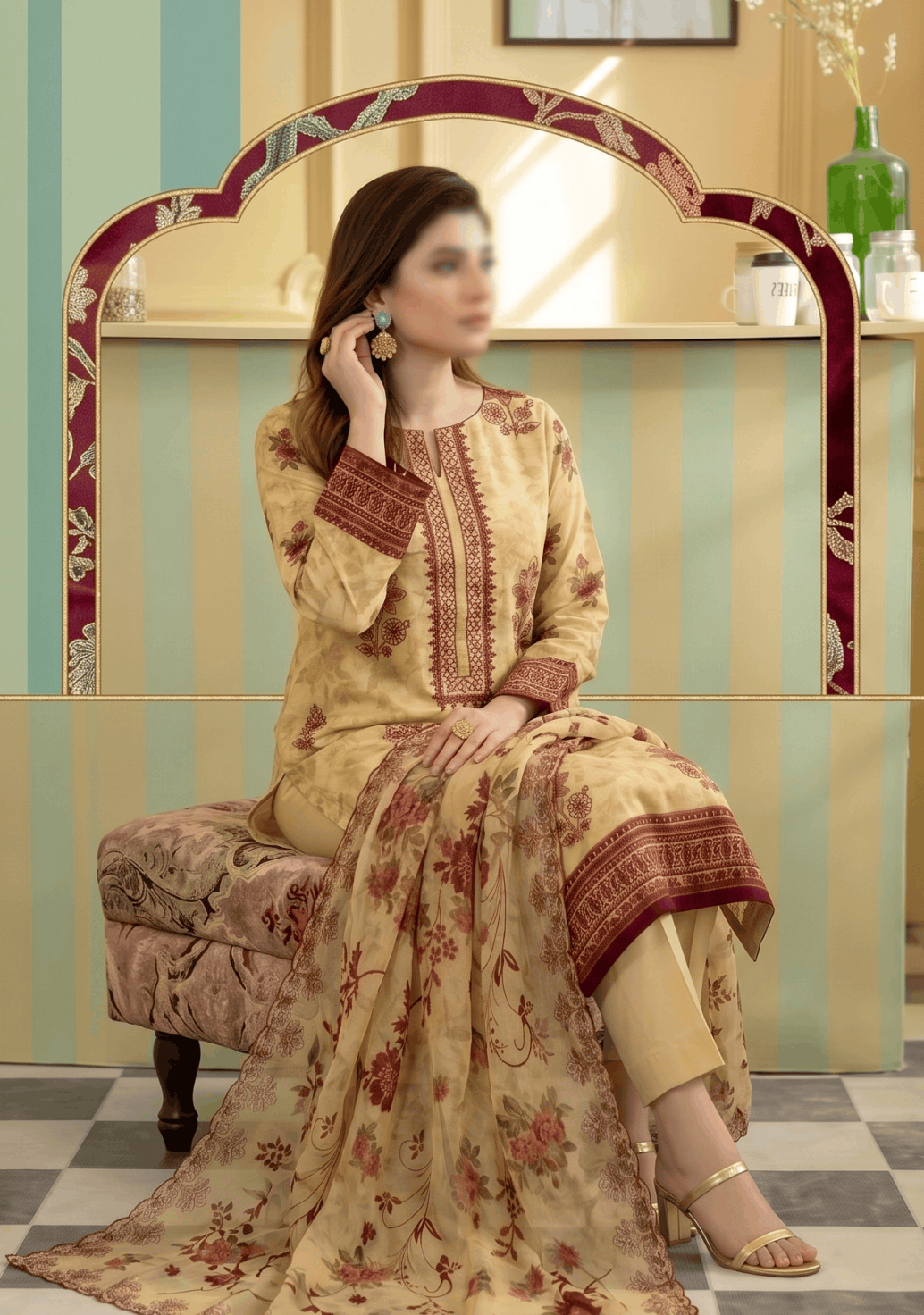 Fantak KASERIYA Vol 167 Digital Print Slub Lawn Embroidered 3PC Suit