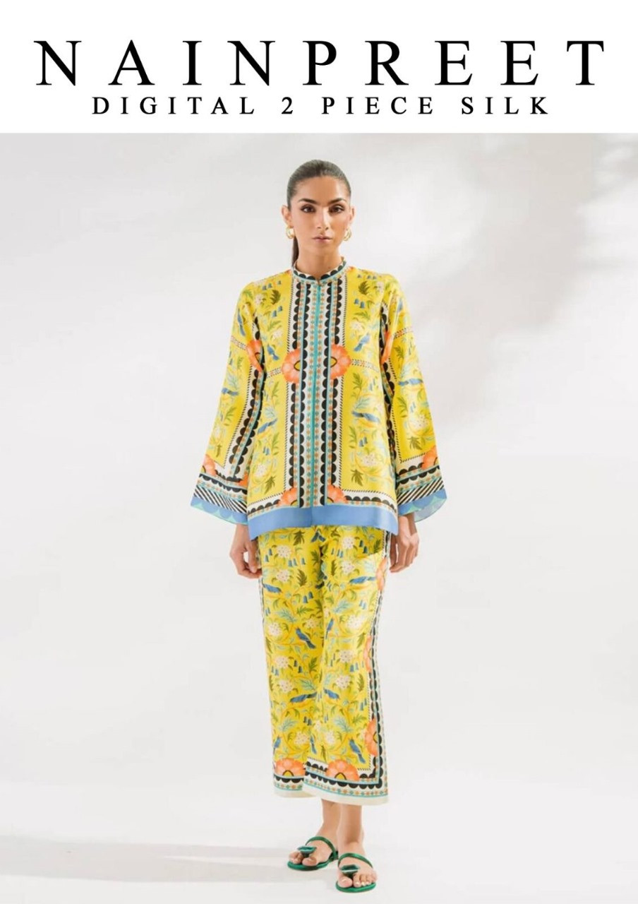 2Pc Unstitched Printed Silk Suit | Nain Preet