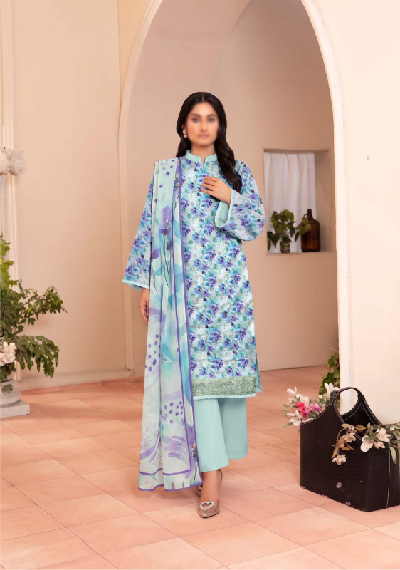 FANTAK RAYA Vol 177 Digital Print Slub Lawn Embroidered Unstitched 3 Pcs Suit