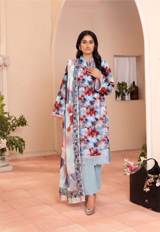 FANTAK RAYA Vol 177 Digital Print Slub Lawn Embroidered Unstitched 3 Pcs Suit