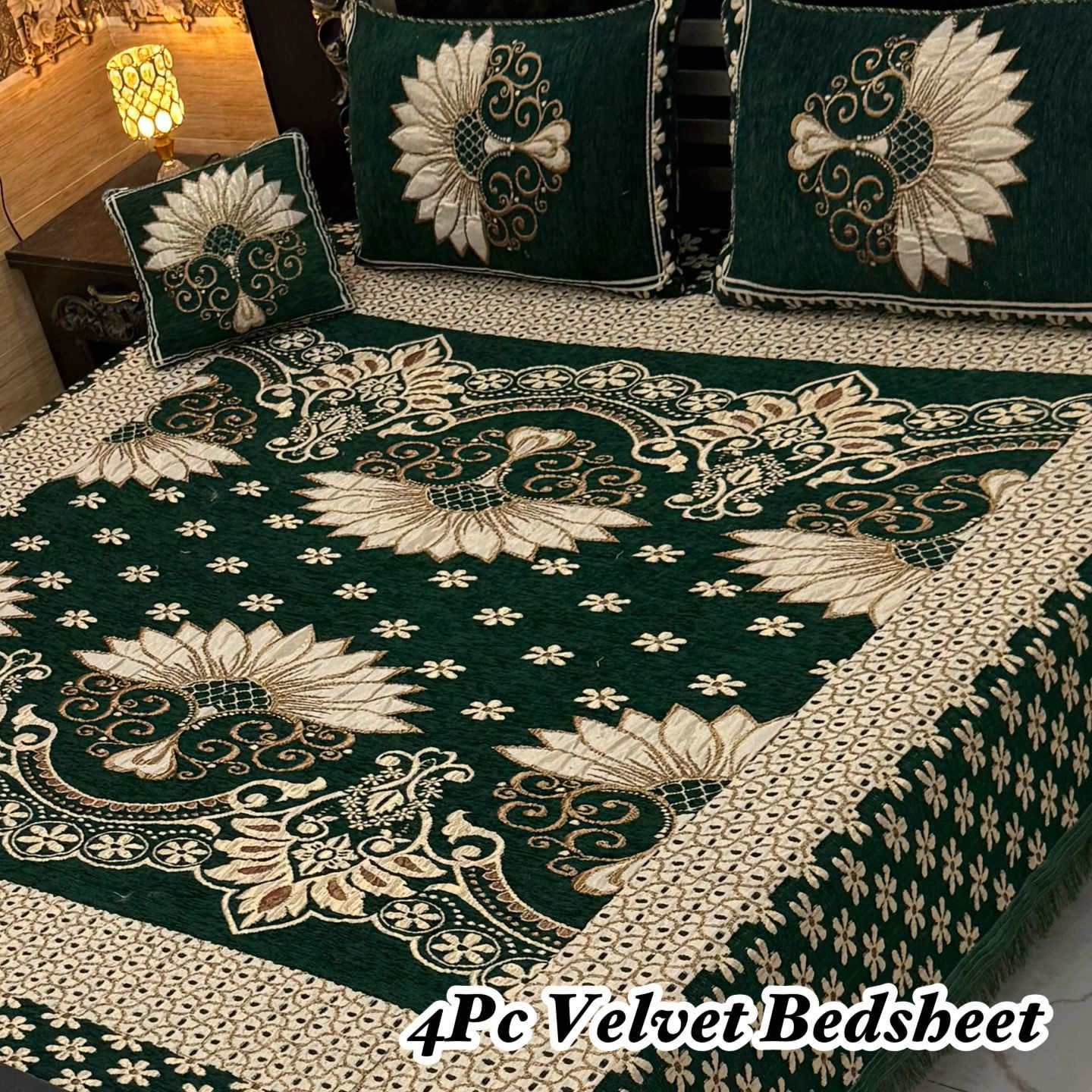 Velvet Jacquard Bedsheet Set (4PC) – King Size
