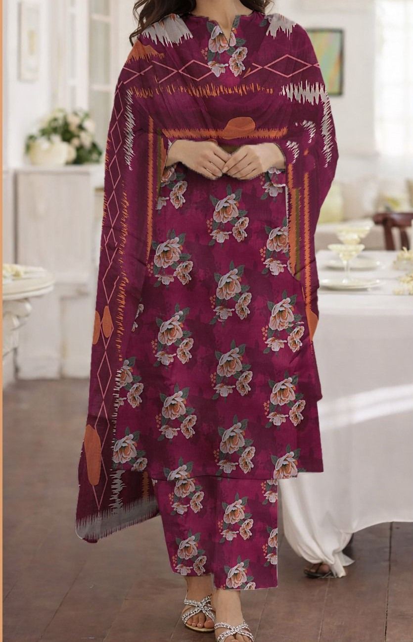 Orang | RPL Digital Lawn 3 Pcs Suit – Printed Shirt with Voil Dupatta