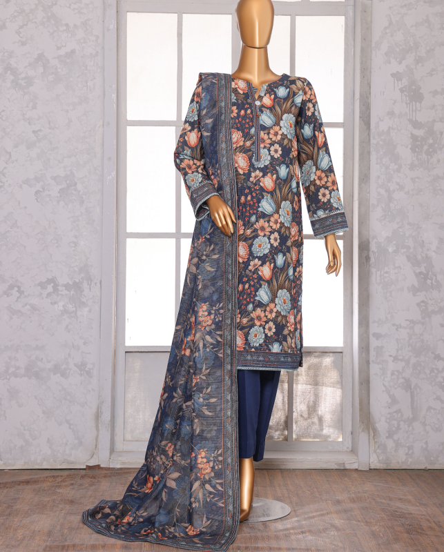 HZ 3PC Unstitched Premium Khaddar Suit with Chimki Digital Print