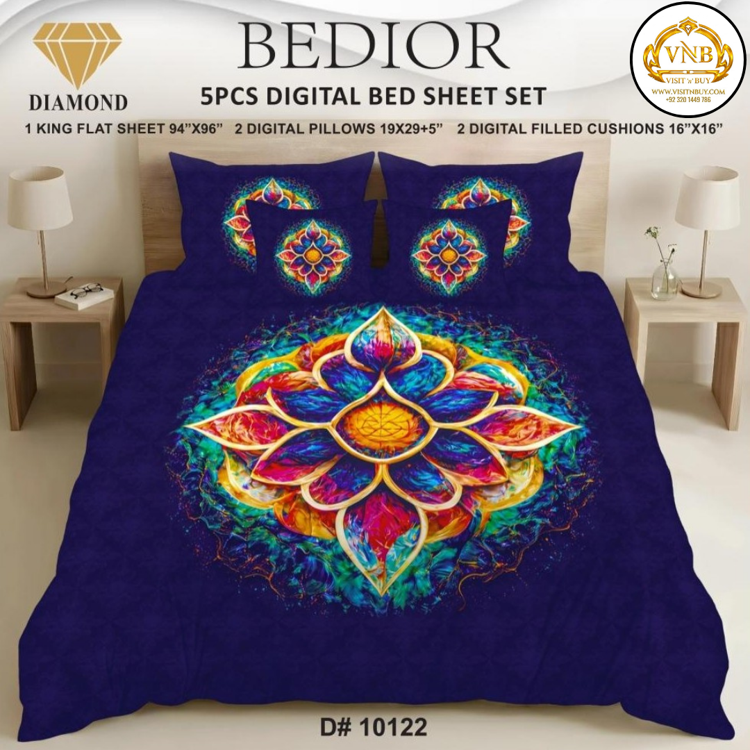 BEDIOR Diamond 5 Pcs HD Digital Printed 5D Bedsheet - King Size