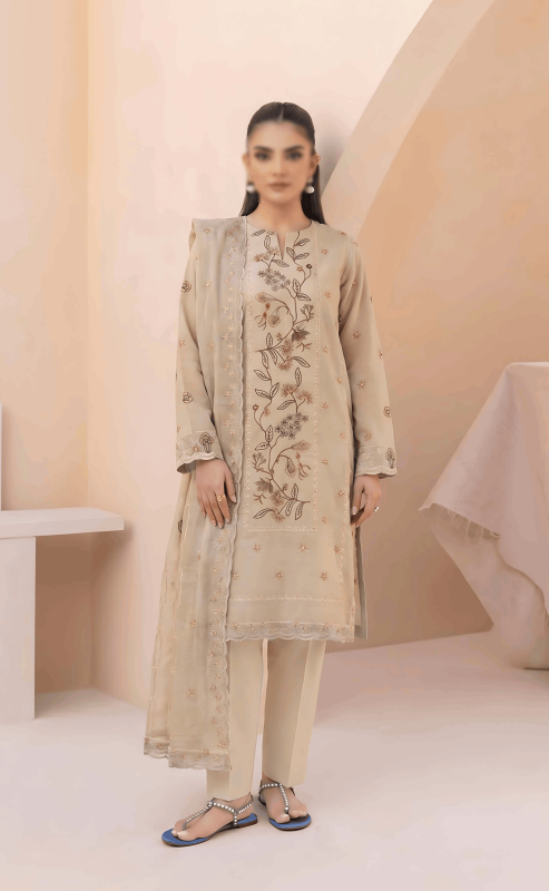 FANTAK OLIVE VOL 226 LUXURY SLUB LAWN EMBROIDERED UNSTITCHED 3 PCS SUIT