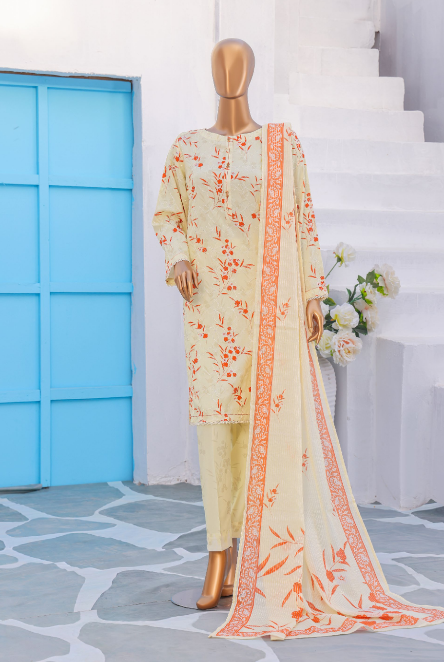 HZ 3PC Unstitched Mother Linen Suit with Premium Embroidery