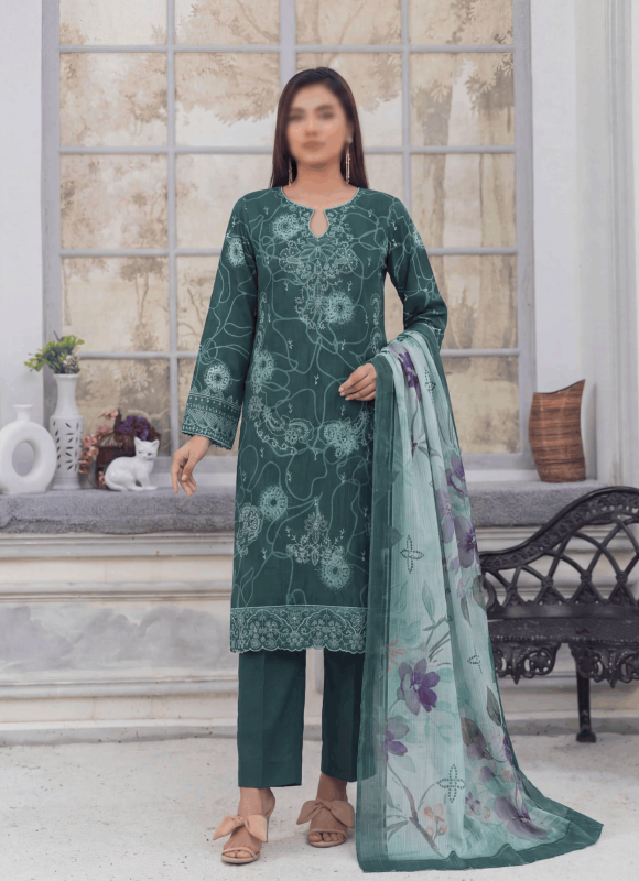 FANTAK CRAFT Vol 166 Digital Print Slub Lawn Embroidered 3PC Suit