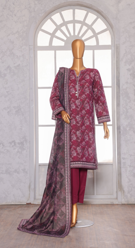 HZ 3PC Unstitched Premium Khaddar Suit with Chimki Digital Print