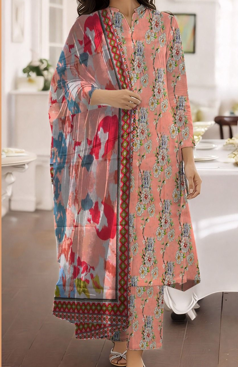 Orang | RPL Digital Lawn 3 Pcs Suit – Printed Shirt with Voil Dupatta