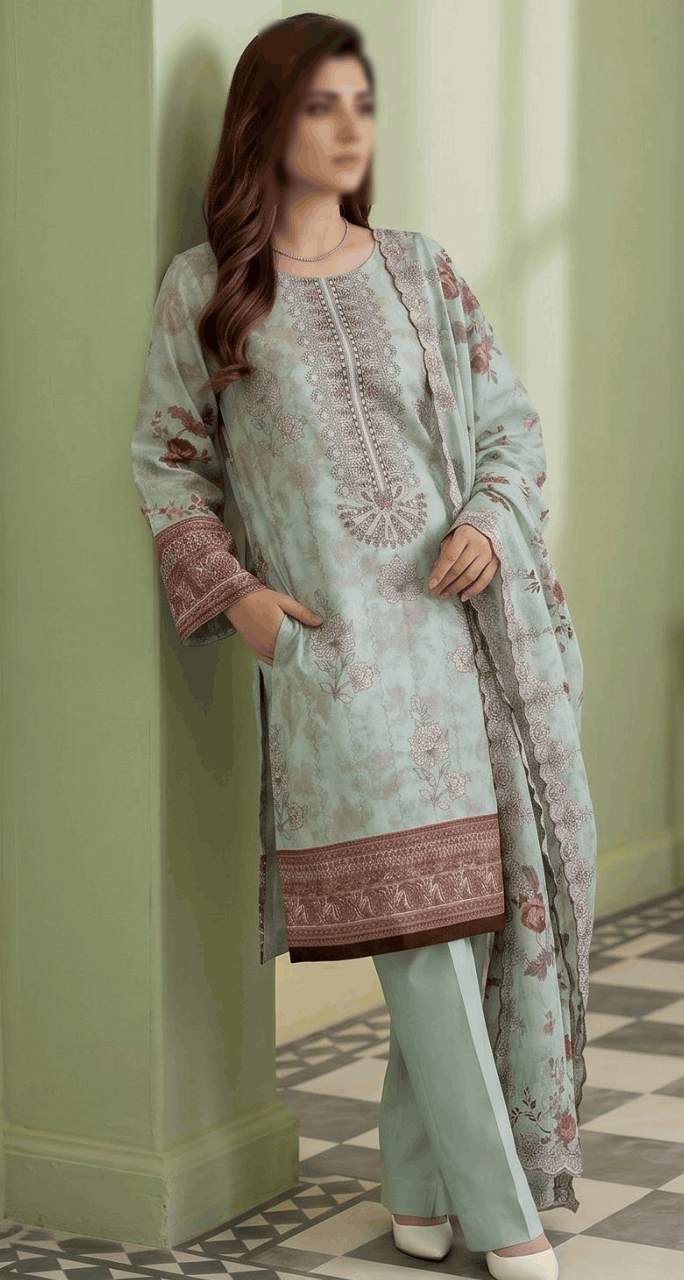 Fantak KASERIYA Vol 167 Digital Print Slub Lawn Embroidered 3PC Suit