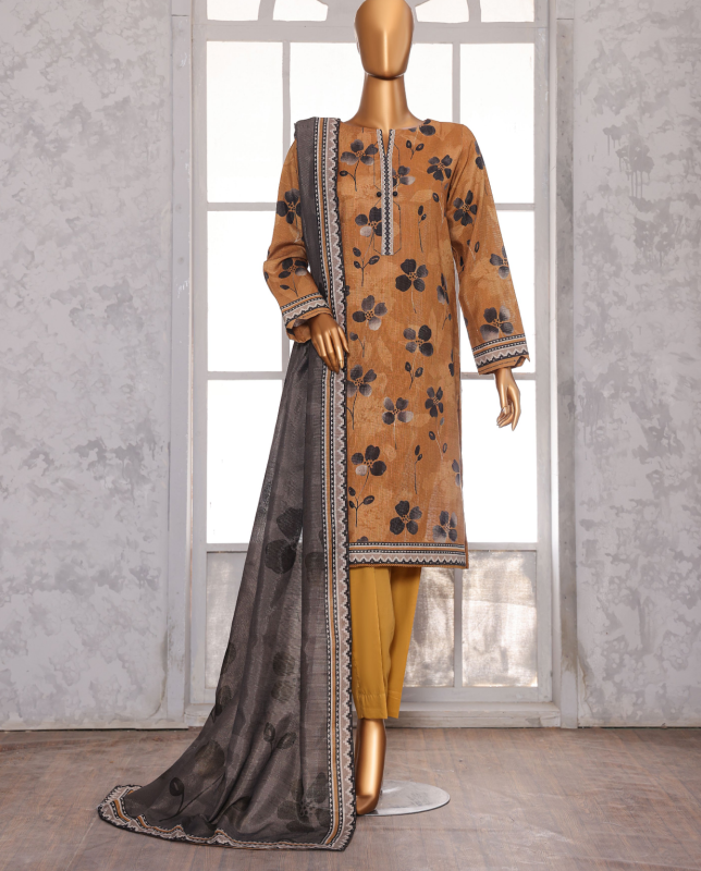 HZ 3PC Unstitched Premium Khaddar Suit with Chimki Digital Print
