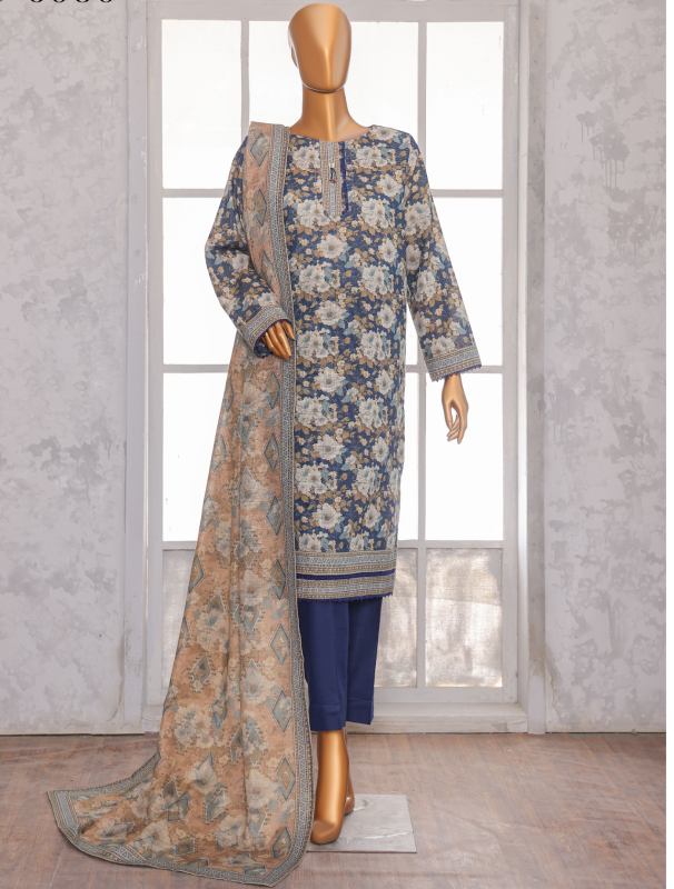 HZ 3PC Unstitched Premium Khaddar Suit with Chimki Digital Print
