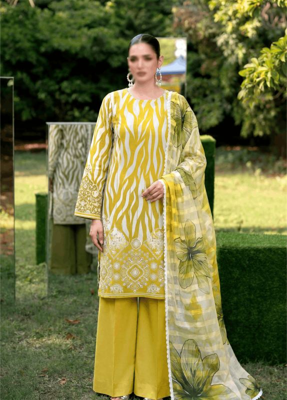 FANTAK PEARL VOL 303 DIGITAL PRINT PREMIUM LAWN EMBROIDED 3 Pcs Unstitched Suit