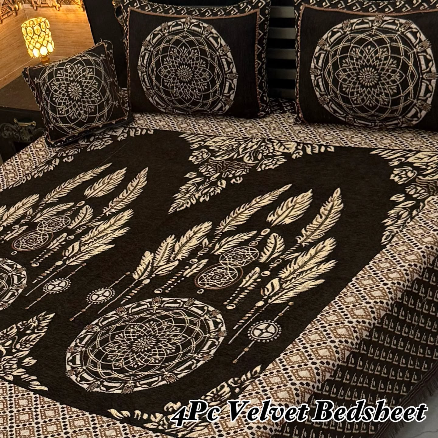 Velvet Jacquard Bedsheet Set (4PC) – King Size