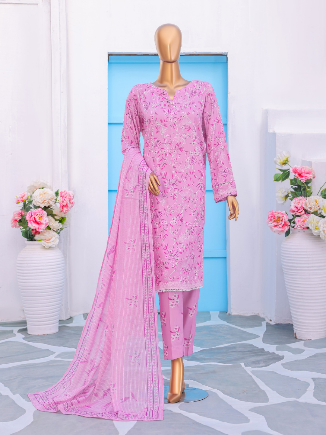 HZ 3PC Unstitched Mother Linen Suit with Premium Embroidery