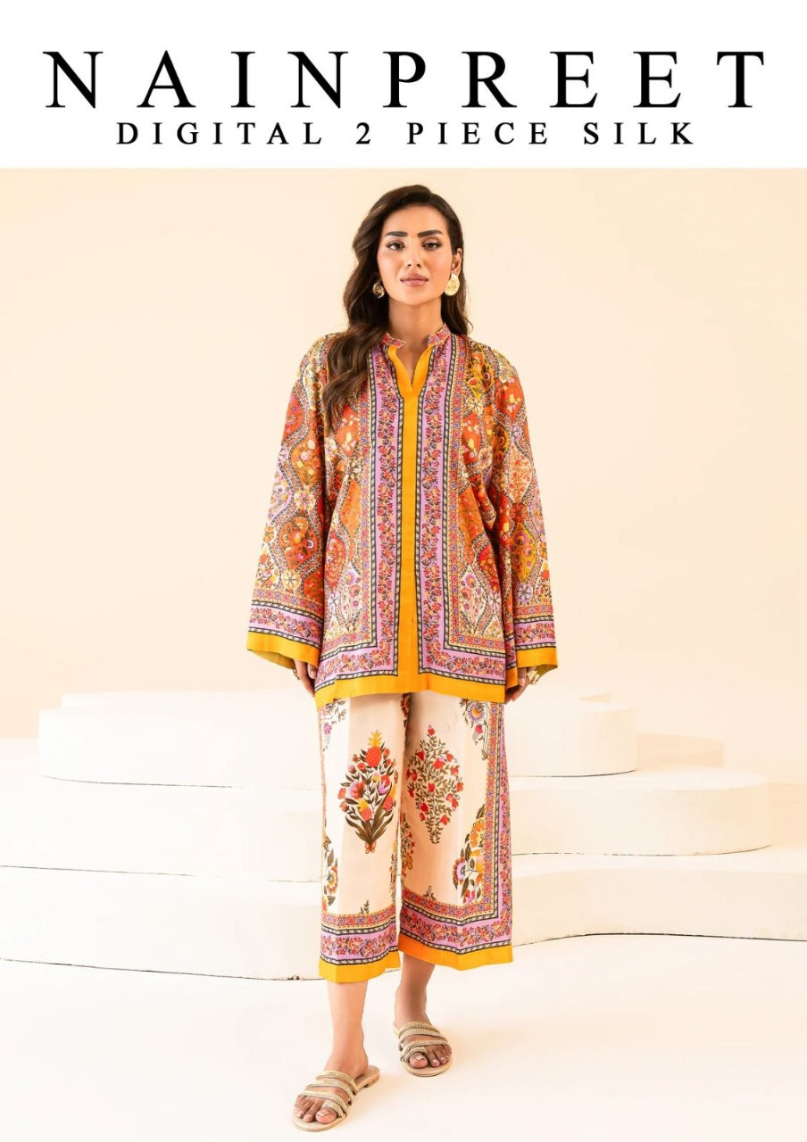 2Pc Unstitched Printed Silk Suit | Nain Preet