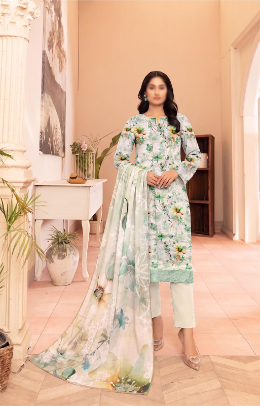 FANTAK RAYA Vol 177 Digital Print Slub Lawn Embroidered Unstitched 3 Pcs Suit