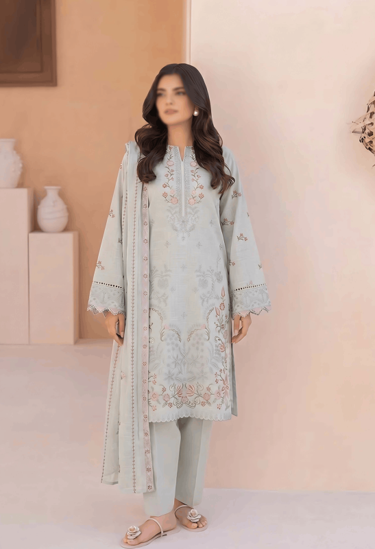 FANTAK OLIVE VOL 226 LUXURY SLUB LAWN EMBROIDERED UNSTITCHED 3 PCS SUIT