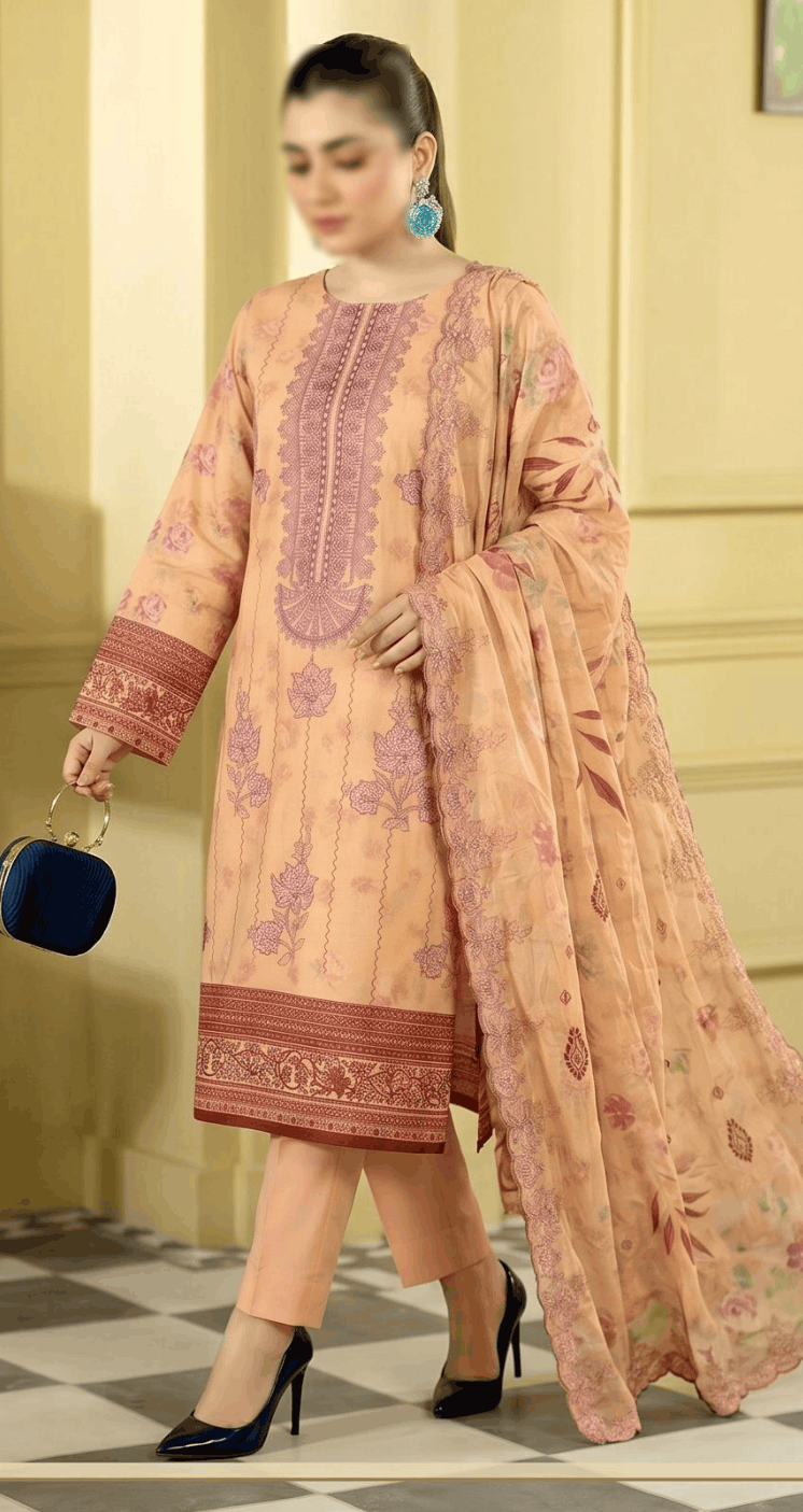 Fantak KASERIYA Vol 167 Digital Print Slub Lawn Embroidered 3PC Suit