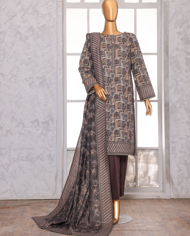 HZ 3PC Unstitched Premium Khaddar Suit with Chimki Digital Print
