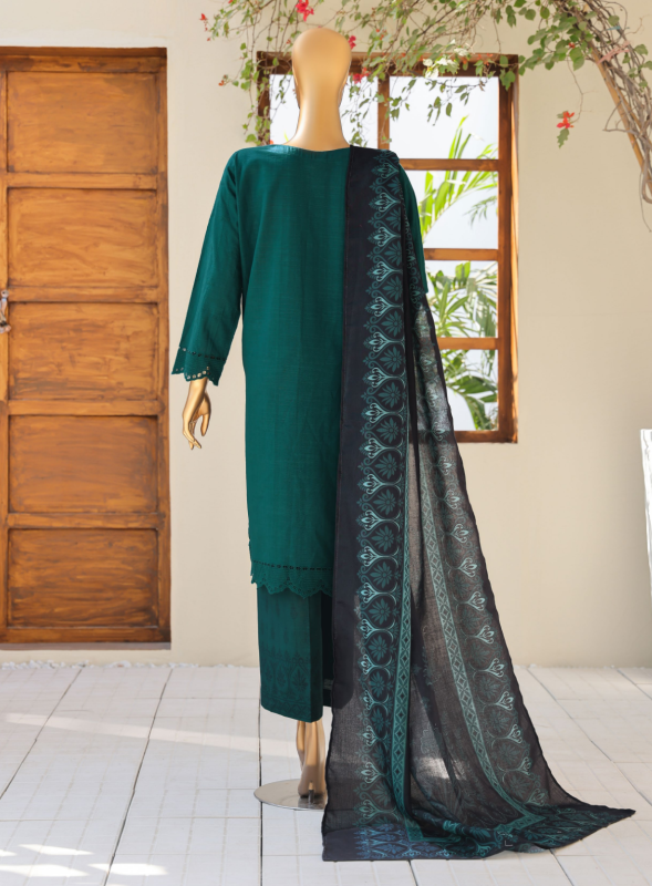 HZ 3PC Unstitched Khaddar Embroidered Chikankari Suit with Luxurious Pashmina Shawl