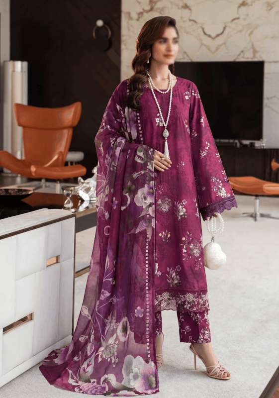 FANTAK SERENE Vol.197 Digital Print Slub Lawn Embroidered 3Pcs Unstitched Suit