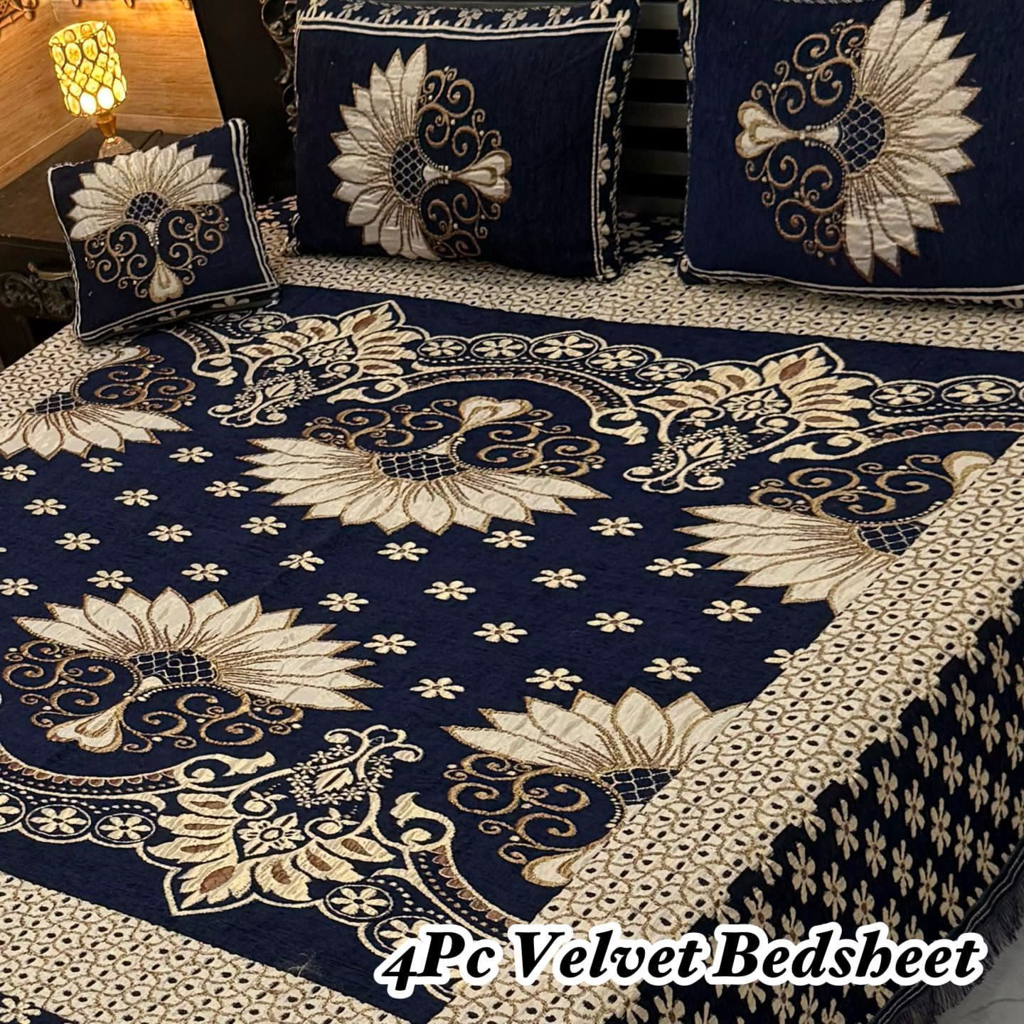 Velvet Jacquard Bedsheet Set (4PC) – King Size