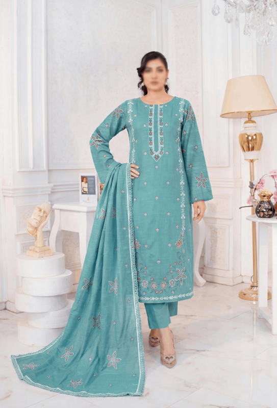FANTAK REET VOL 227 LUXURY SLUB LAWN EMBROIDERED UNSTITCHED 3PCS SUIT