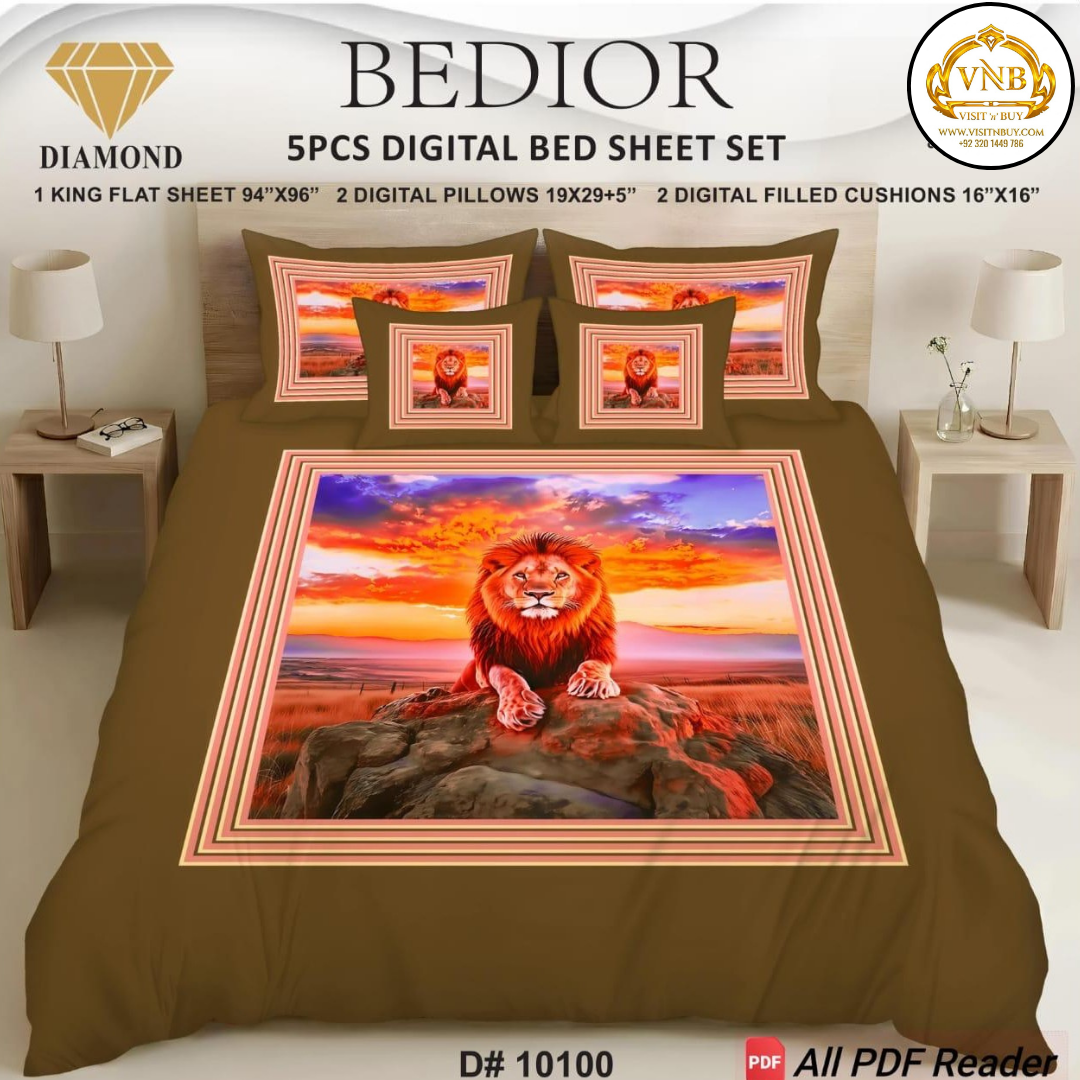 BEDIOR Diamond 5 Pcs HD Digital Printed 5D Bedsheet - King Size