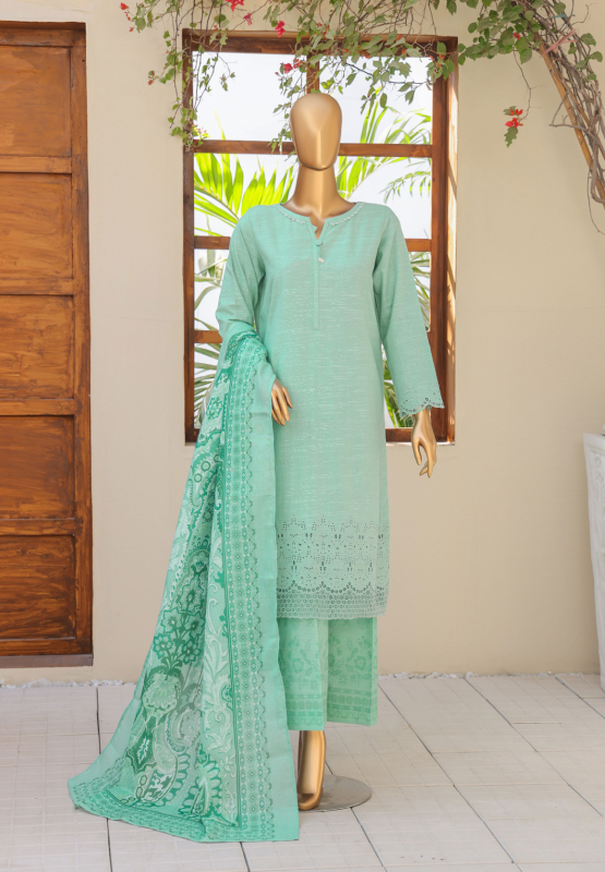 HZ 3PC Unstitched Khaddar Embroidered Chikankari Suit with Luxurious Pashmina Shawl