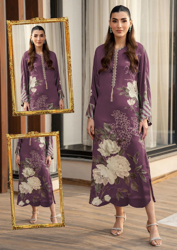 3Pc Unstitched  Lulusar Silk Suit|  Master Copy