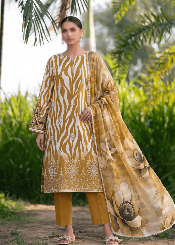 FANTAK PEARL VOL 303 DIGITAL PRINT PREMIUM LAWN EMBROIDED 3 Pcs Unstitched Suit